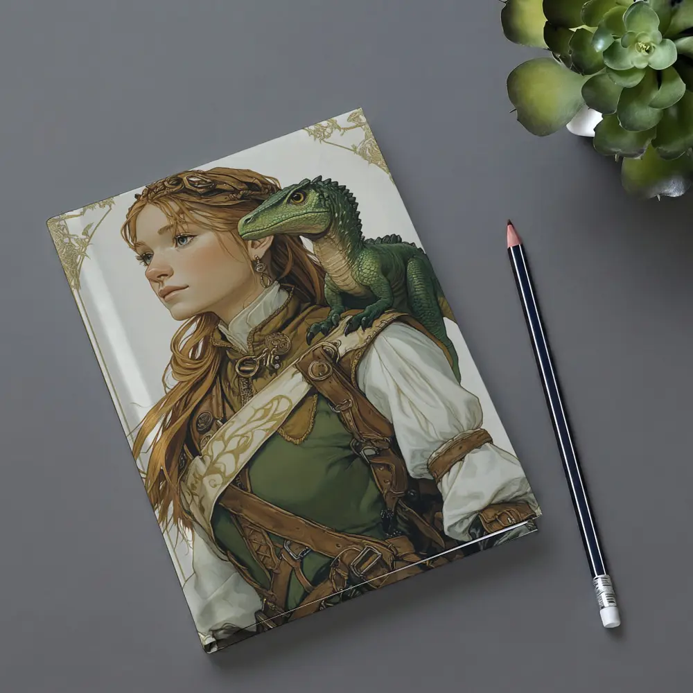 Fantasy Girl with Dragon Art Nouveau Style – Notebooks