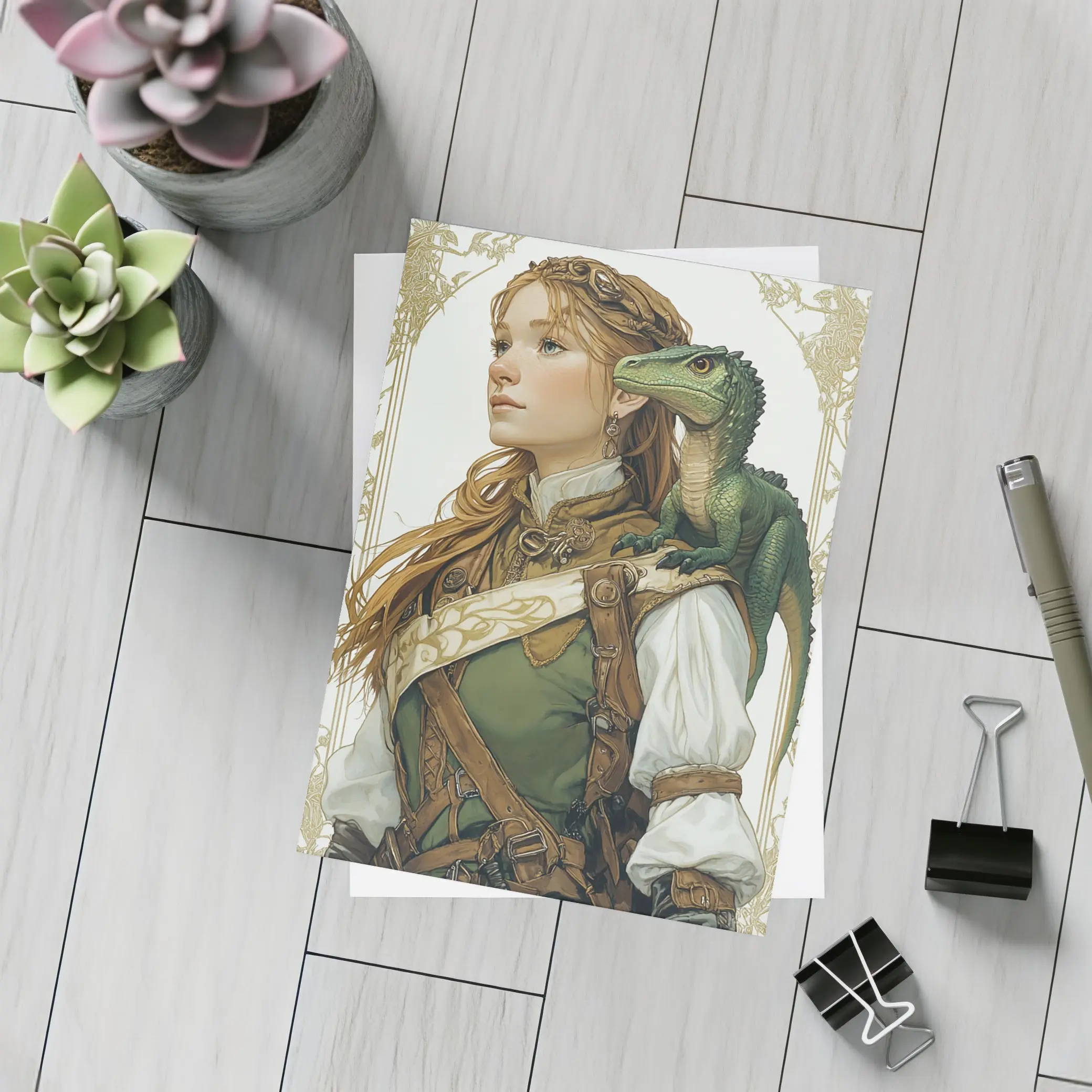 Fantasy Girl with Dragon Art Nouveau Style – Postcards