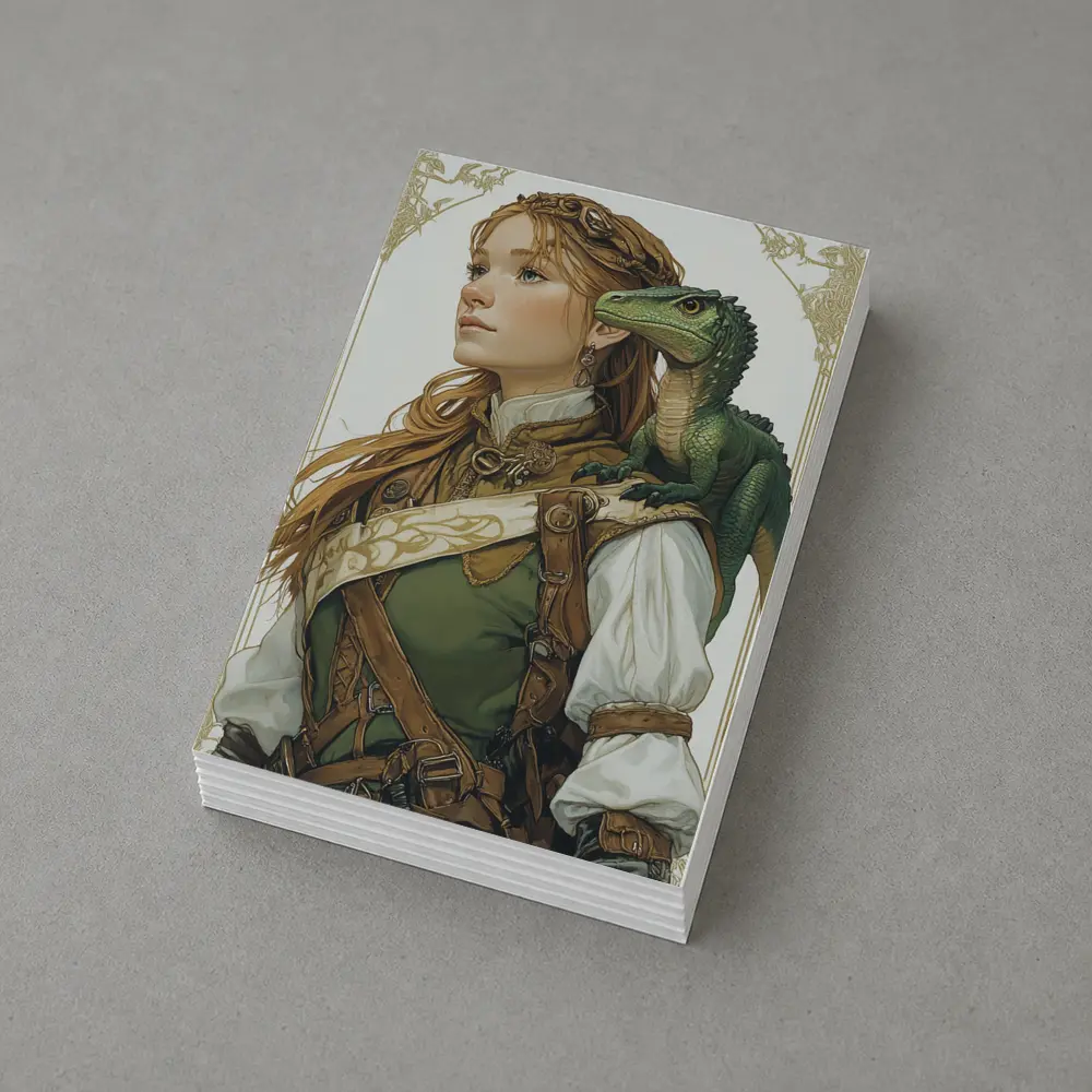 Fantasy Girl with Dragon Art Nouveau Style – Postcards