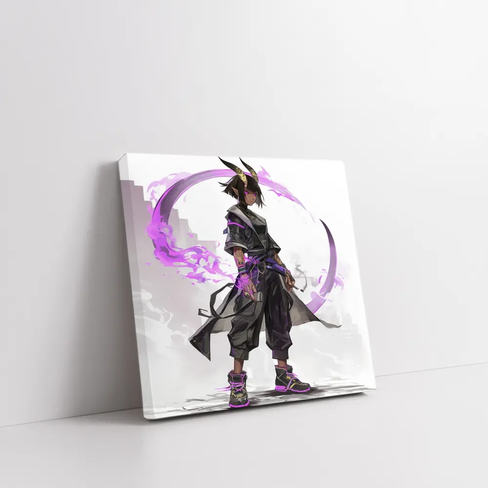 Dark Horned Warrior Purple Magic Anime Art – Wall Art