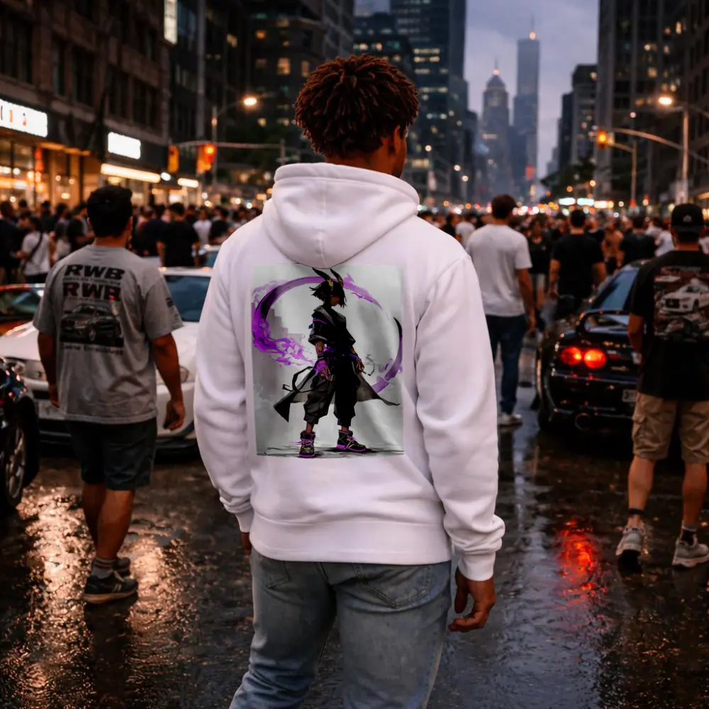 Dark Horned Warrior Purple Magic Anime Art – Hoodies