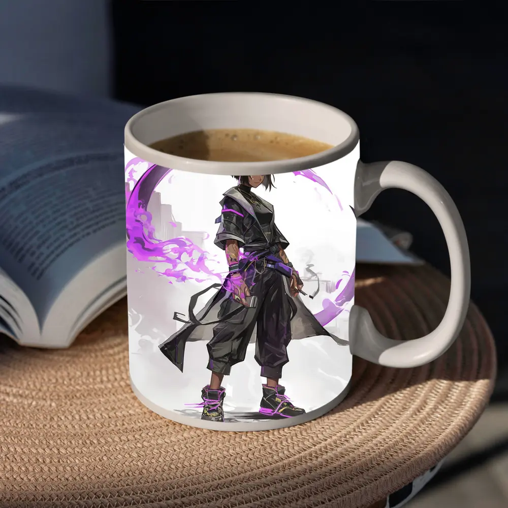 Dark Horned Warrior Purple Magic Anime Art – Mugs