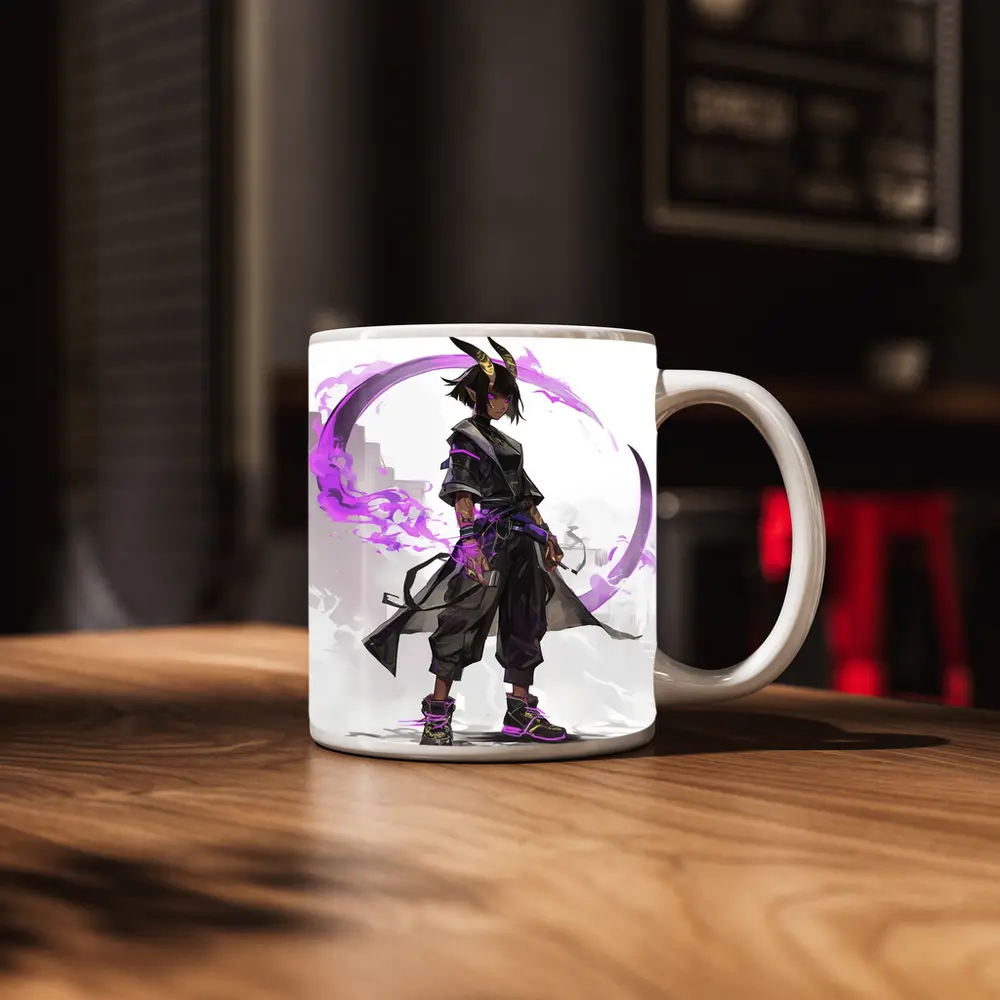 Dark Horned Warrior Purple Magic Anime Art – Mugs