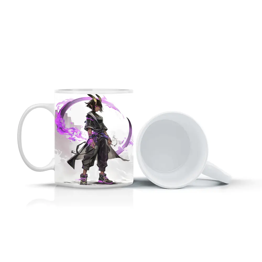 Dark Horned Warrior Purple Magic Anime Art – Mugs