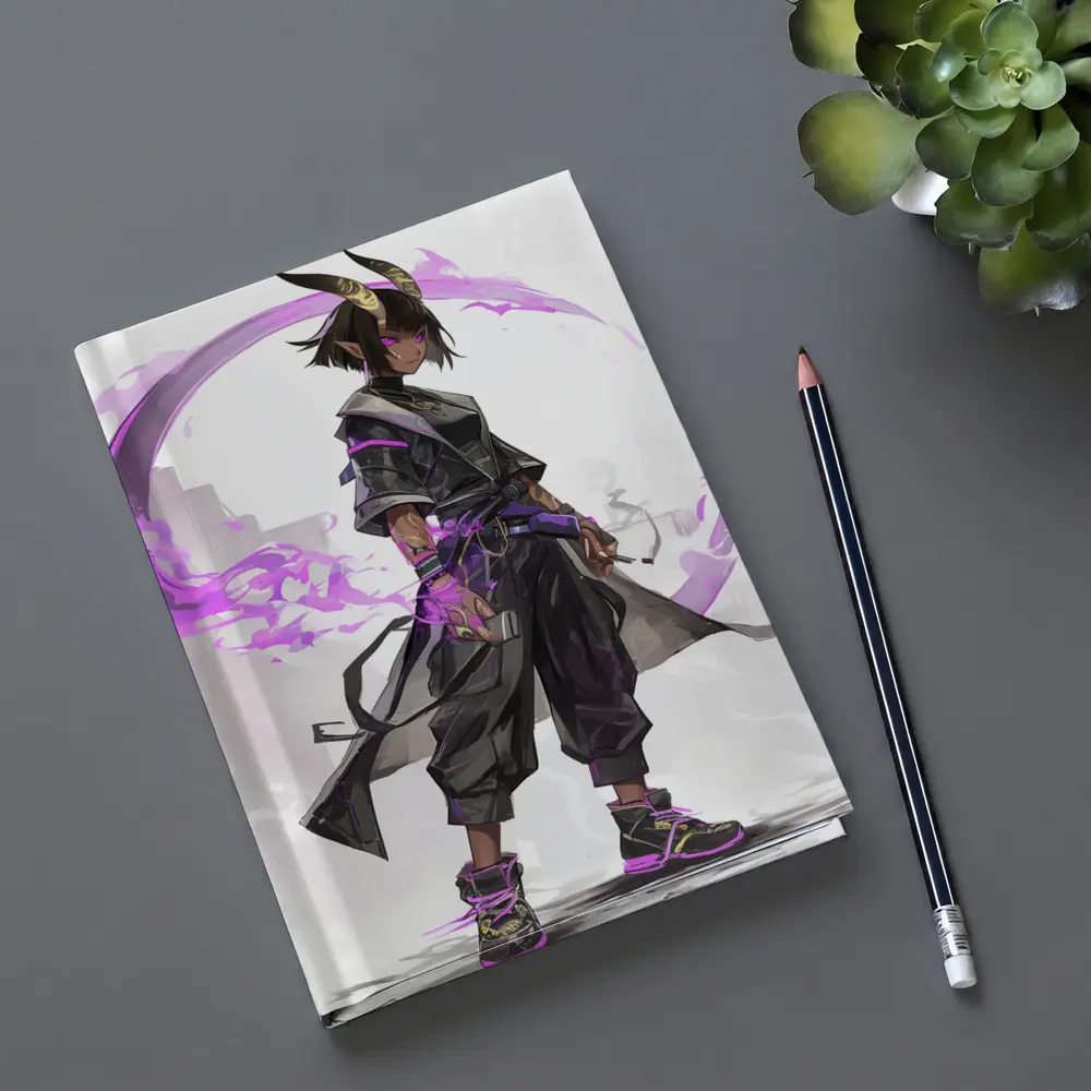 Dark Horned Warrior Purple Magic Anime Art – Notebooks