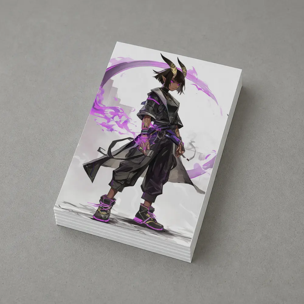 Dark Horned Warrior Purple Magic Anime Art – Postcards