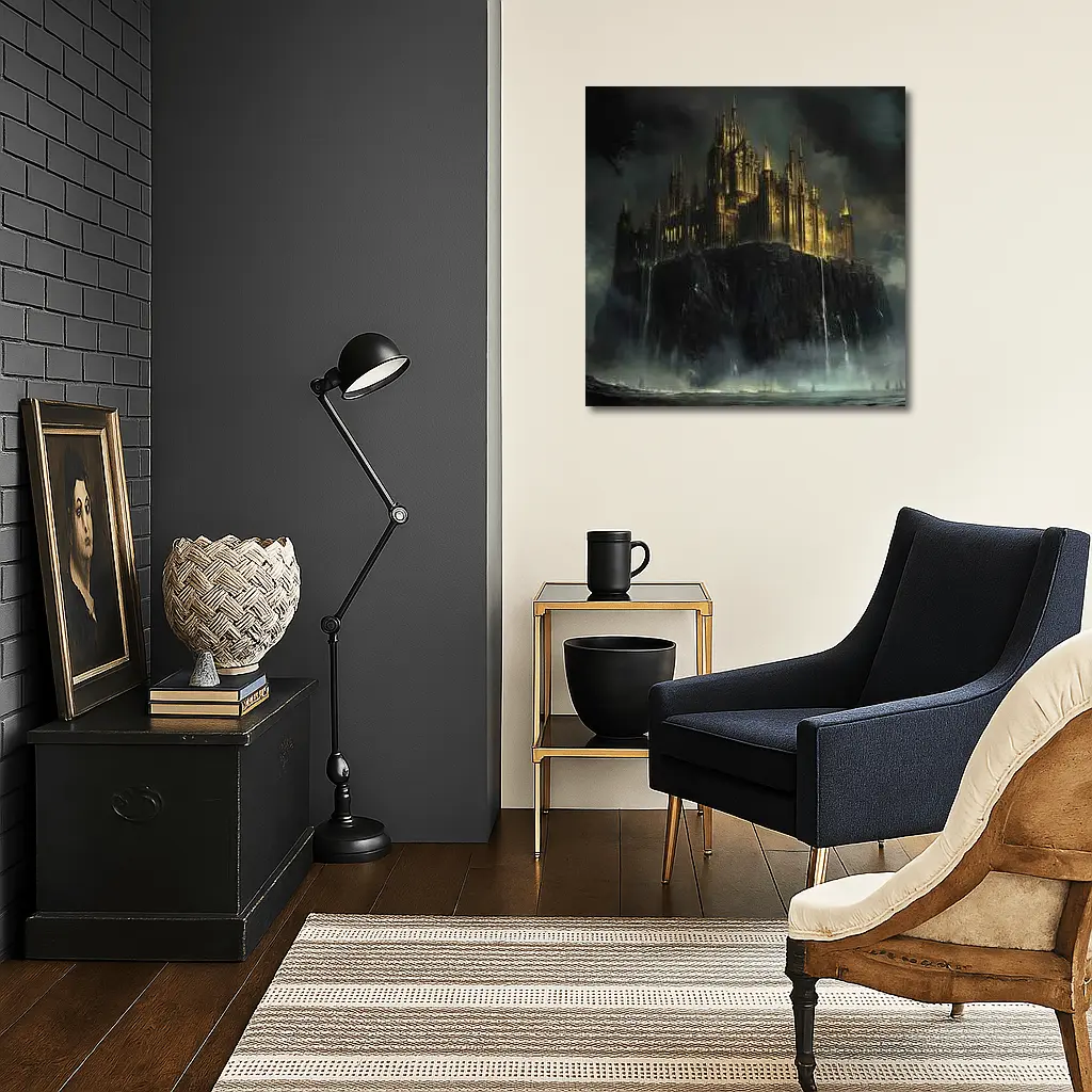 Dark Gothic Castle on Rocky Cliff Fantasy – Wall Art