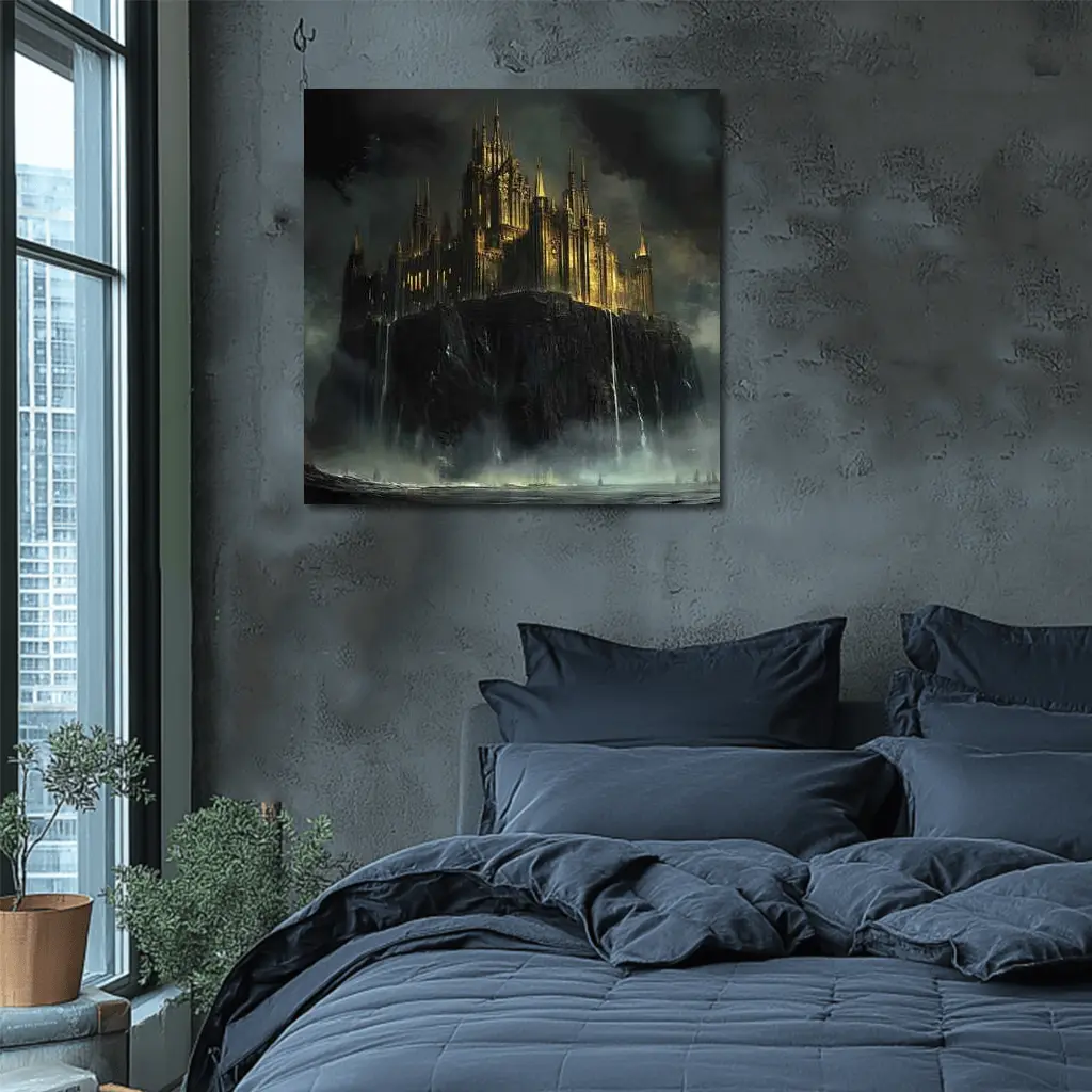 Dark Gothic Castle on Rocky Cliff Fantasy – Wall Art