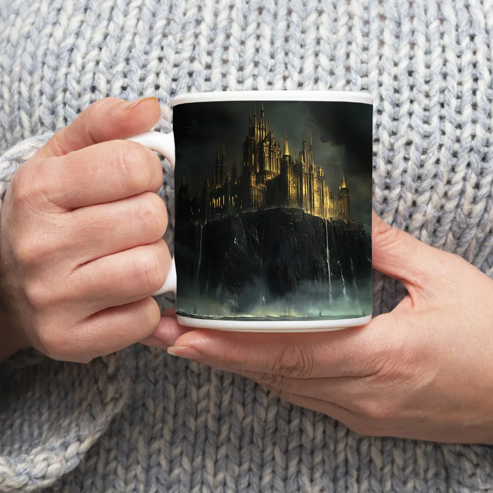 Dark Gothic Castle on Rocky Cliff Fantasy – Mugs