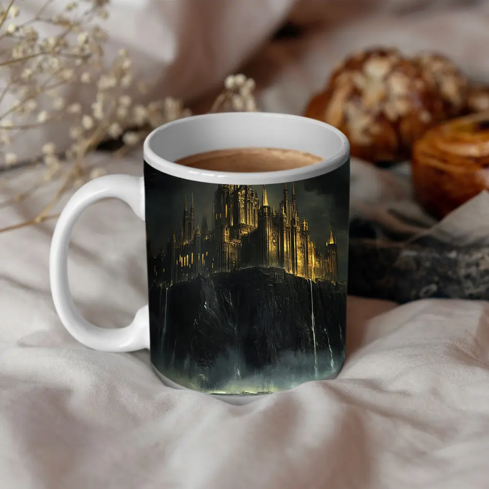 Dark Gothic Castle on Rocky Cliff Fantasy – Mugs