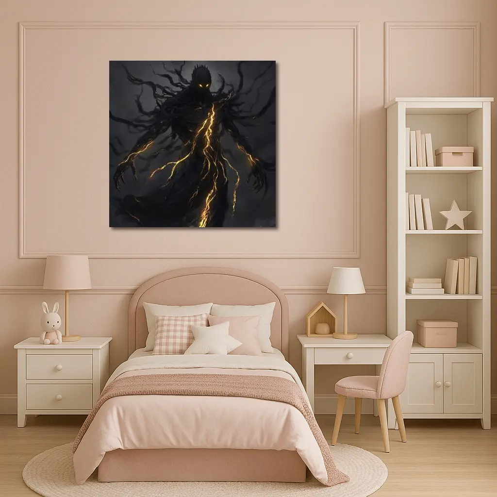 Dark Shadow Demon Glowing Lightning Dark Background – Wall Art