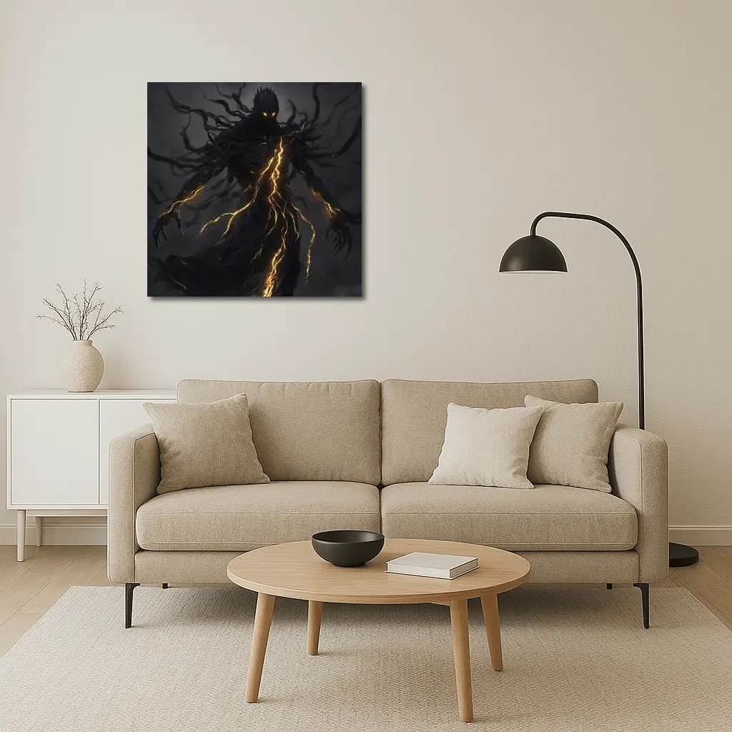 Dark Shadow Demon Glowing Lightning Dark Background – Wall Art