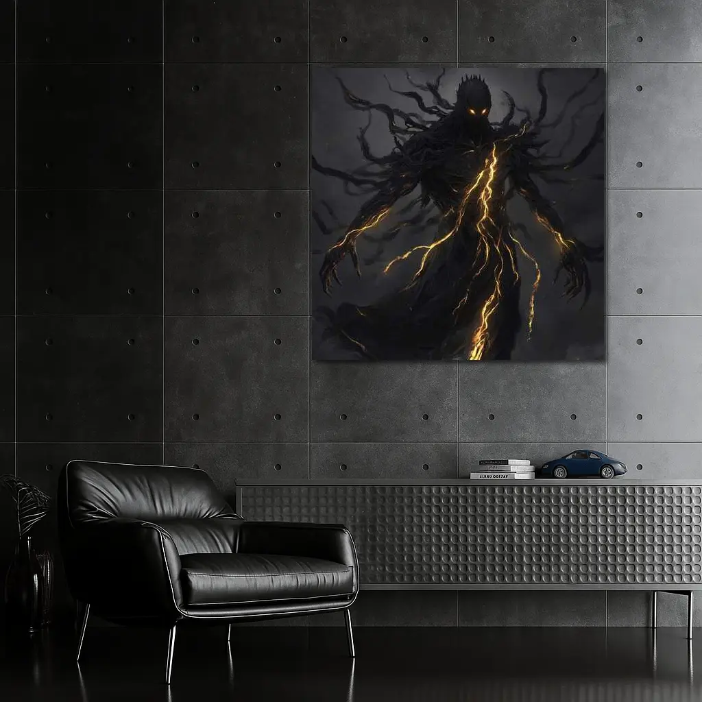 Dark Shadow Demon Glowing Lightning Dark Background – Wall Art