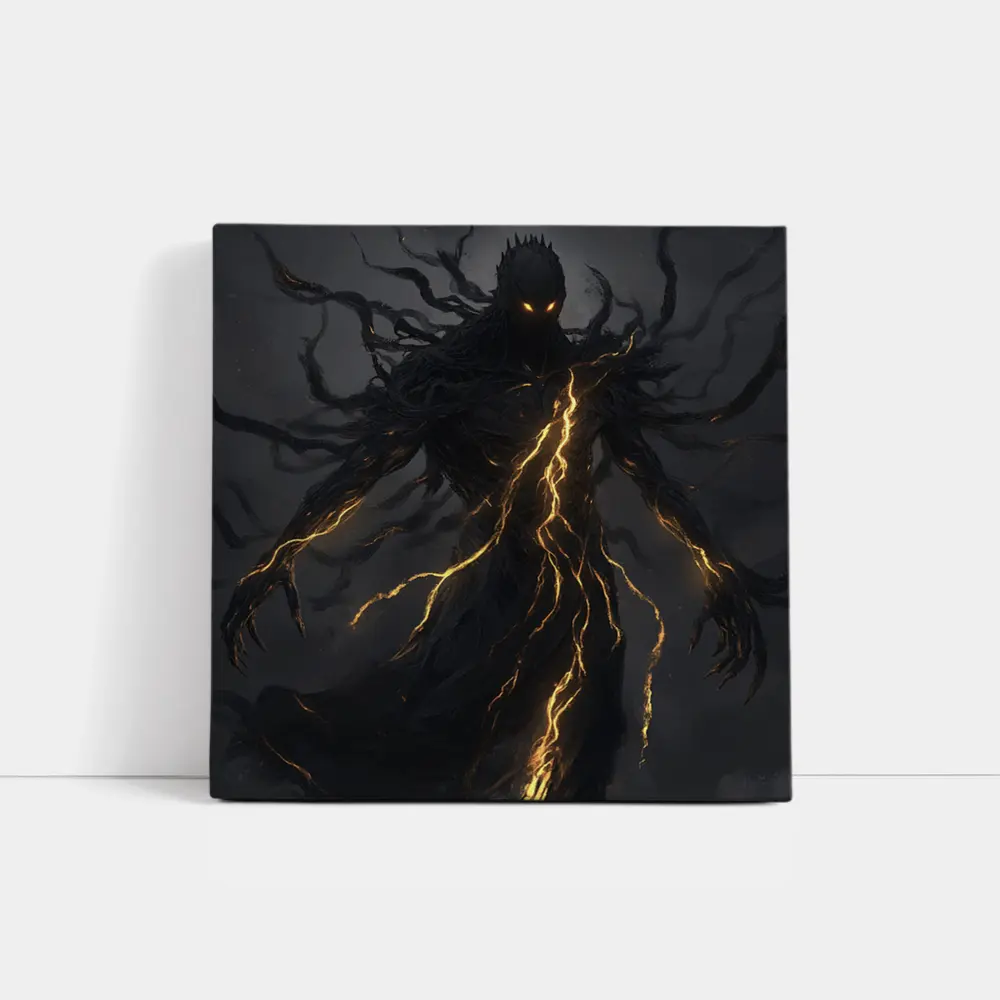 Dark Shadow Demon Glowing Lightning Dark Background – Wall Art