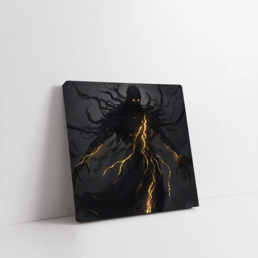 Dark Shadow Demon Glowing Lightning Dark Background – Wall Art
