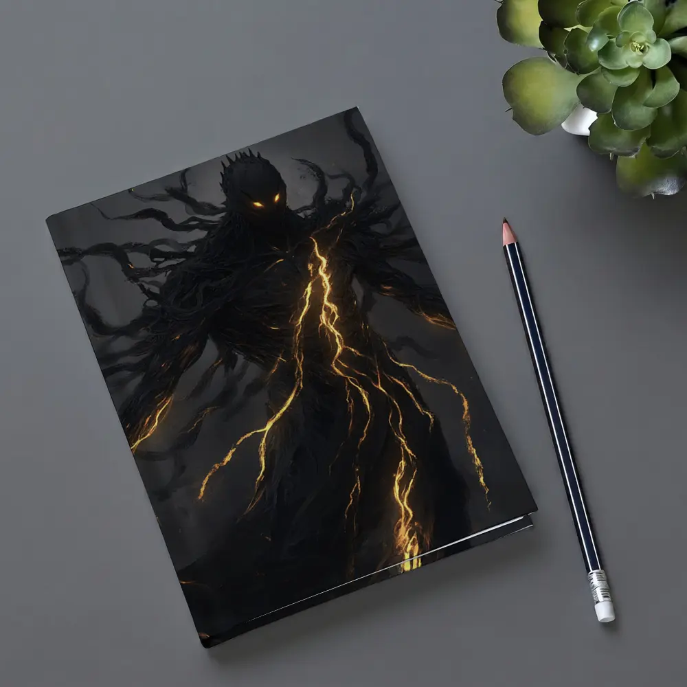 Dark Shadow Demon Glowing Lightning Dark Background – Notebooks
