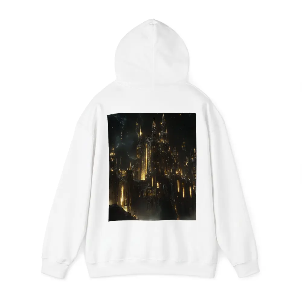 Dark Gothic Castle Glowing Gold Night Sky – Hoodies
