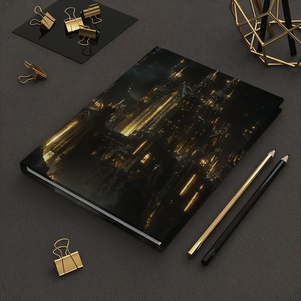 Dark Gothic Castle Glowing Gold Night Sky – Notebooks