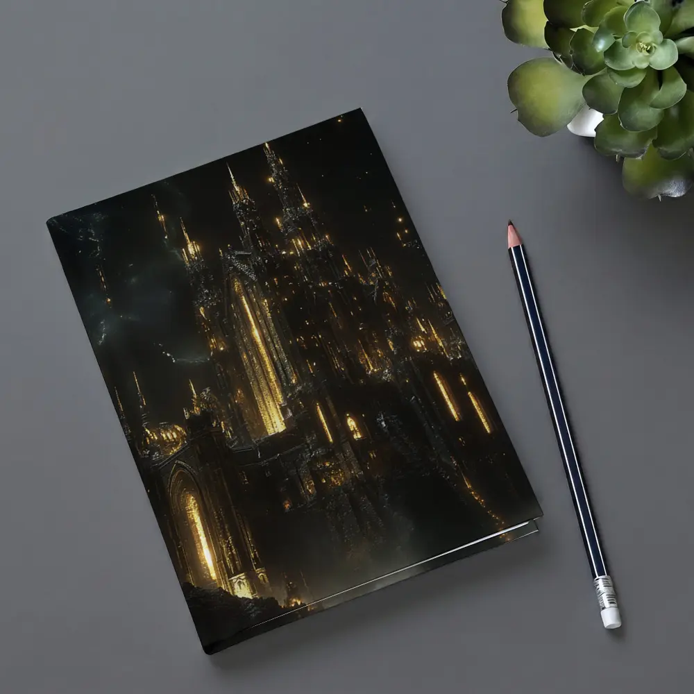 Dark Gothic Castle Glowing Gold Night Sky – Notebooks