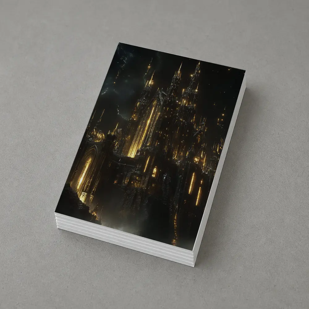 Dark Gothic Castle Glowing Gold Night Sky – Postcards