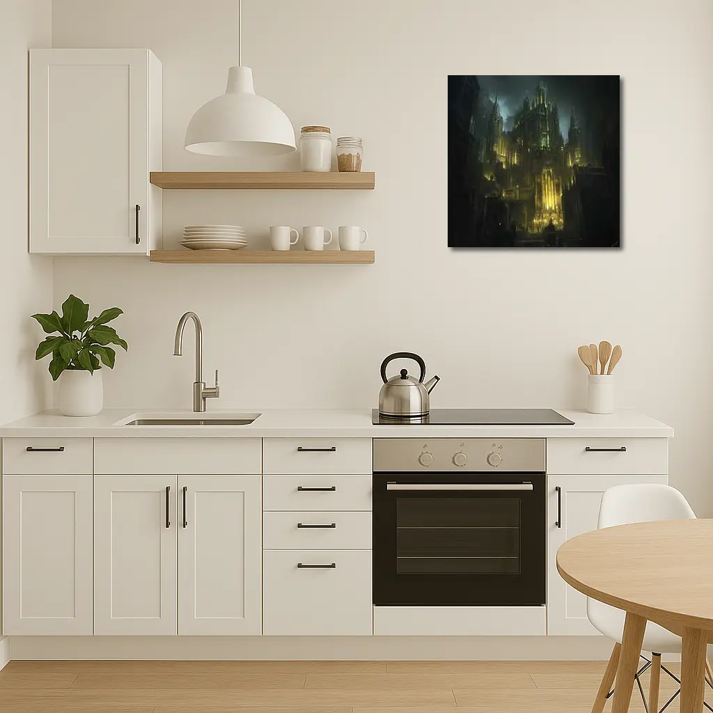 Dark Gothic Castle Green Night Fantasy Art – Wall Art
