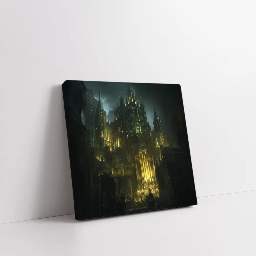 Dark Gothic Castle Green Night Fantasy Art – Wall Art