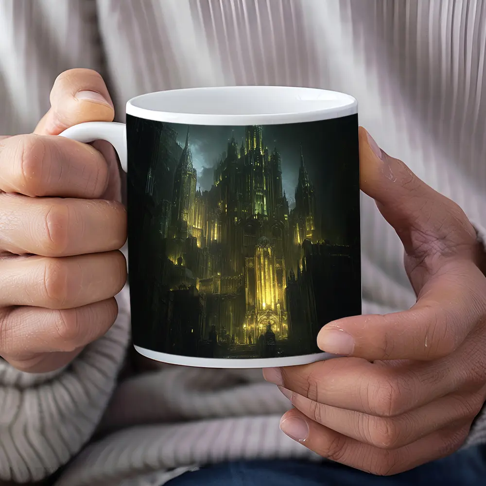 Dark Gothic Castle Green Night Fantasy Art – Mugs