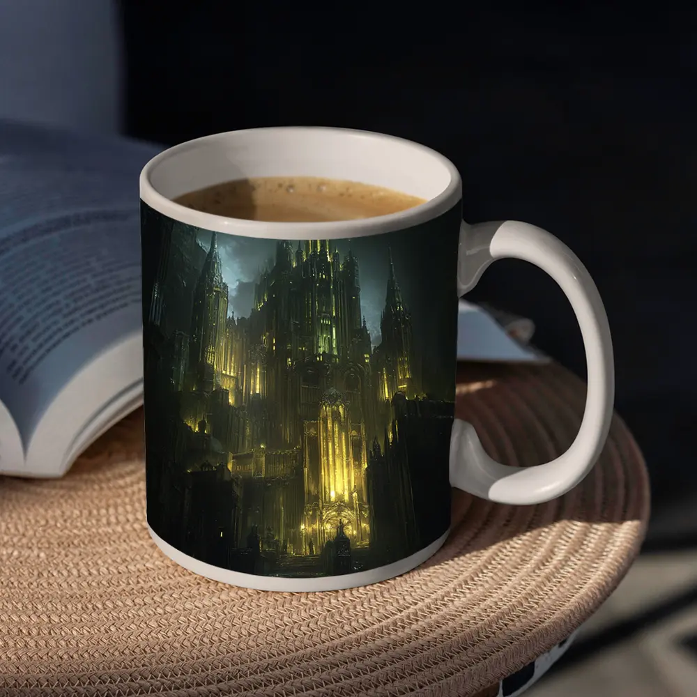 Dark Gothic Castle Green Night Fantasy Art – Mugs
