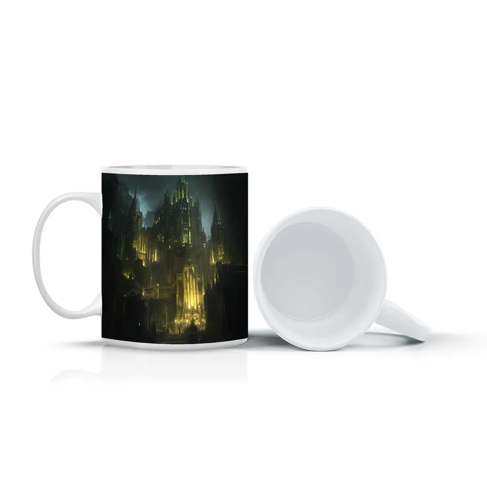 Dark Gothic Castle Green Night Fantasy Art – Mugs
