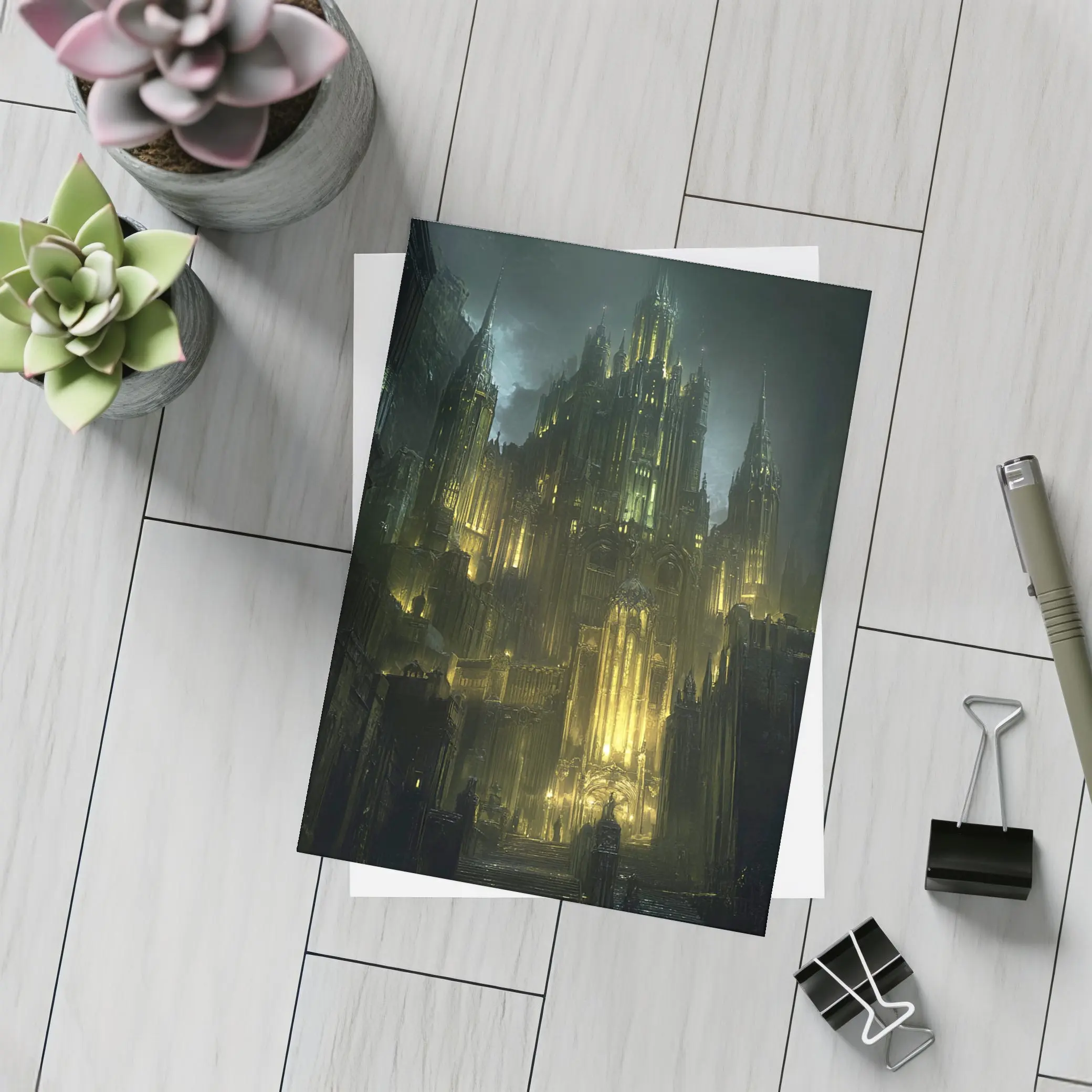 Dark Gothic Castle Green Night Fantasy Art – Postcards