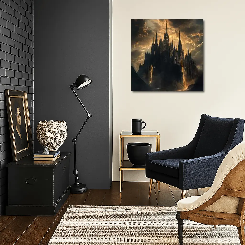 Dark Gothic Castle Dramatic Stormy Sky Fantasy – Wall Art