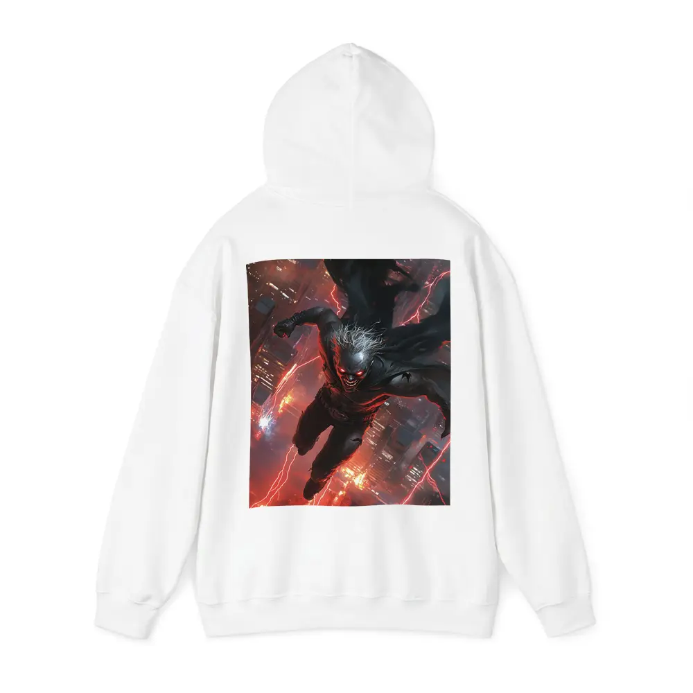 Dark Villain Flying Over Neon City – Hoodies