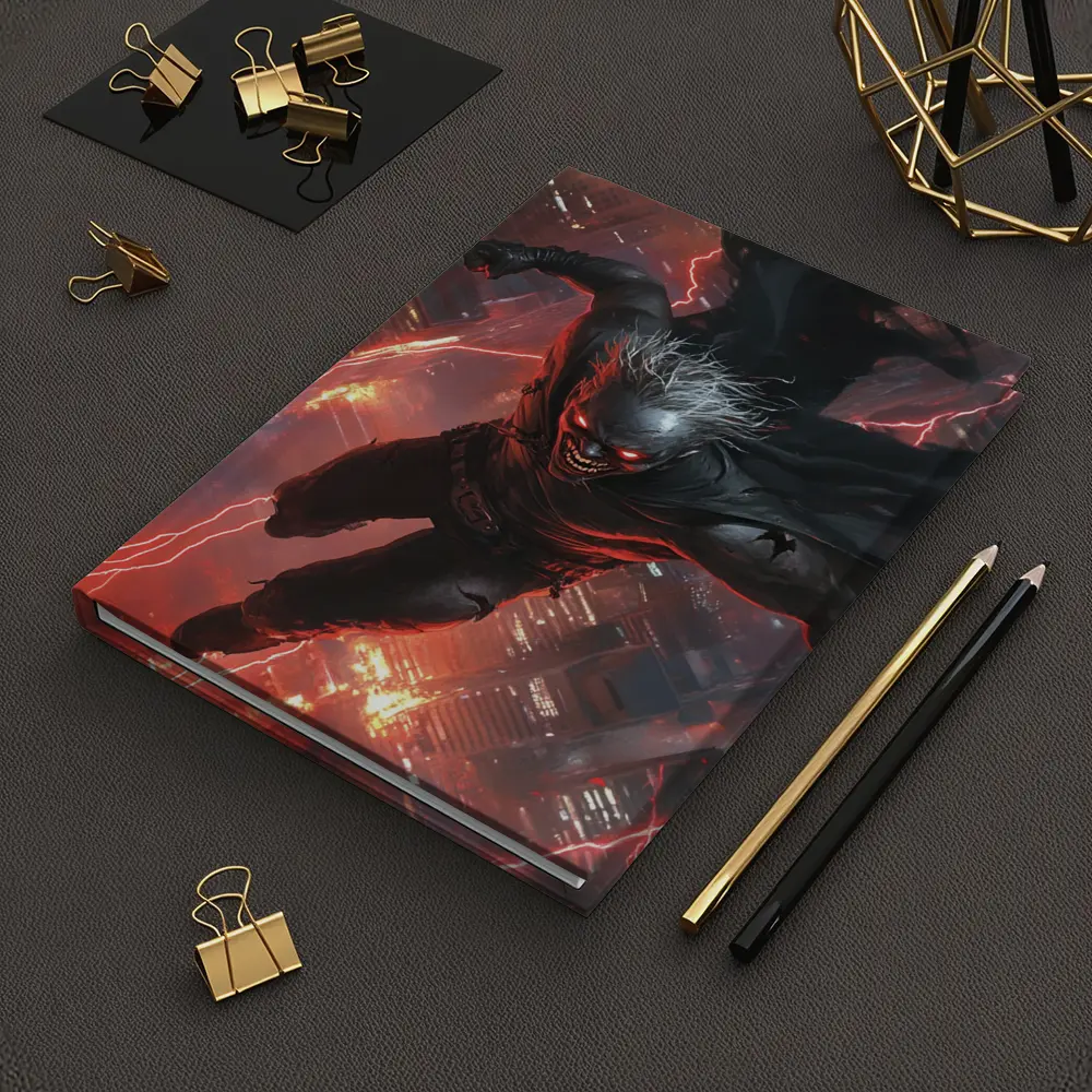 Dark Villain Flying Over Neon City – Notebooks