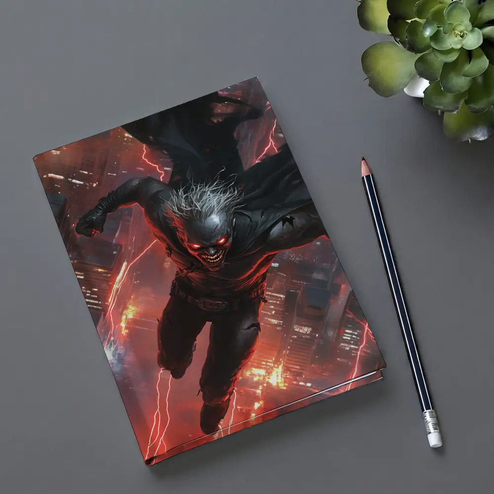 Dark Villain Flying Over Neon City – Notebooks