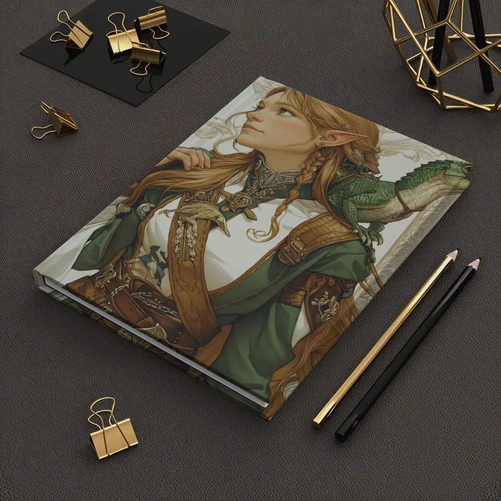 Elf Warrior Girl With Green Lizard Fantasy – Notebooks