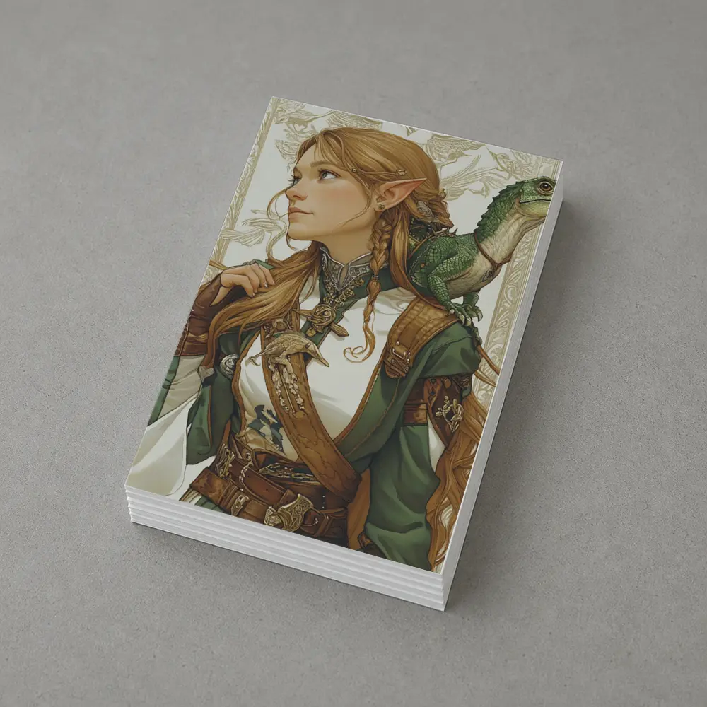 Elf Warrior Girl With Green Lizard Fantasy – Postcards