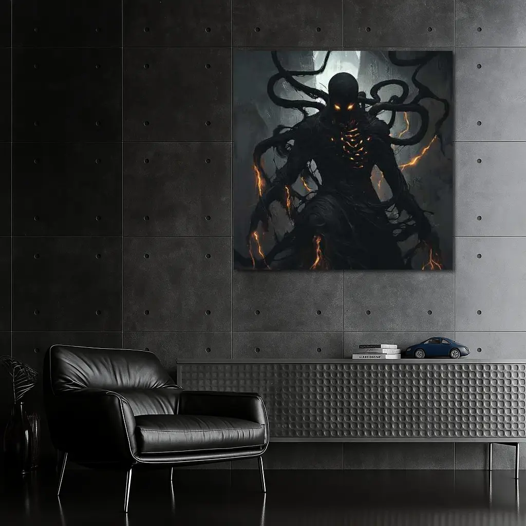 Dark Shadow Creature Glowing Eyes Fantasy Art – Wall Art