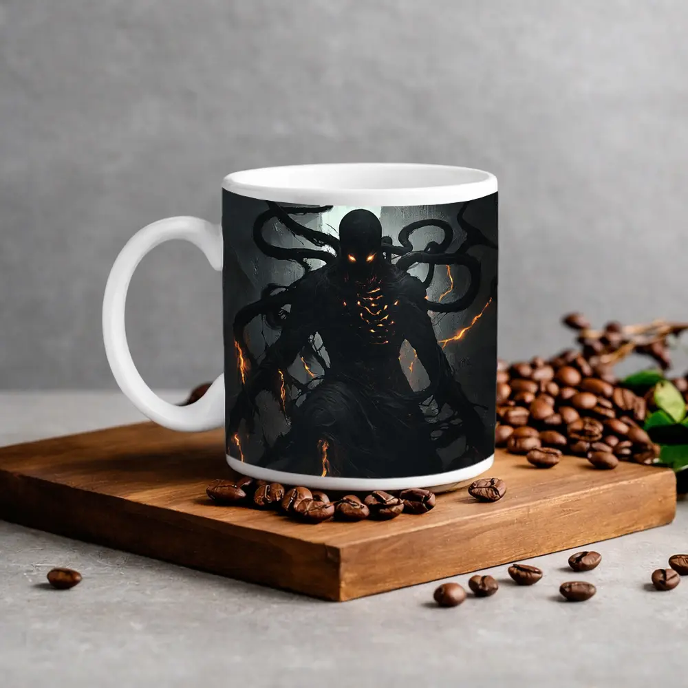 Dark Shadow Creature Glowing Eyes Fantasy Art – Mugs