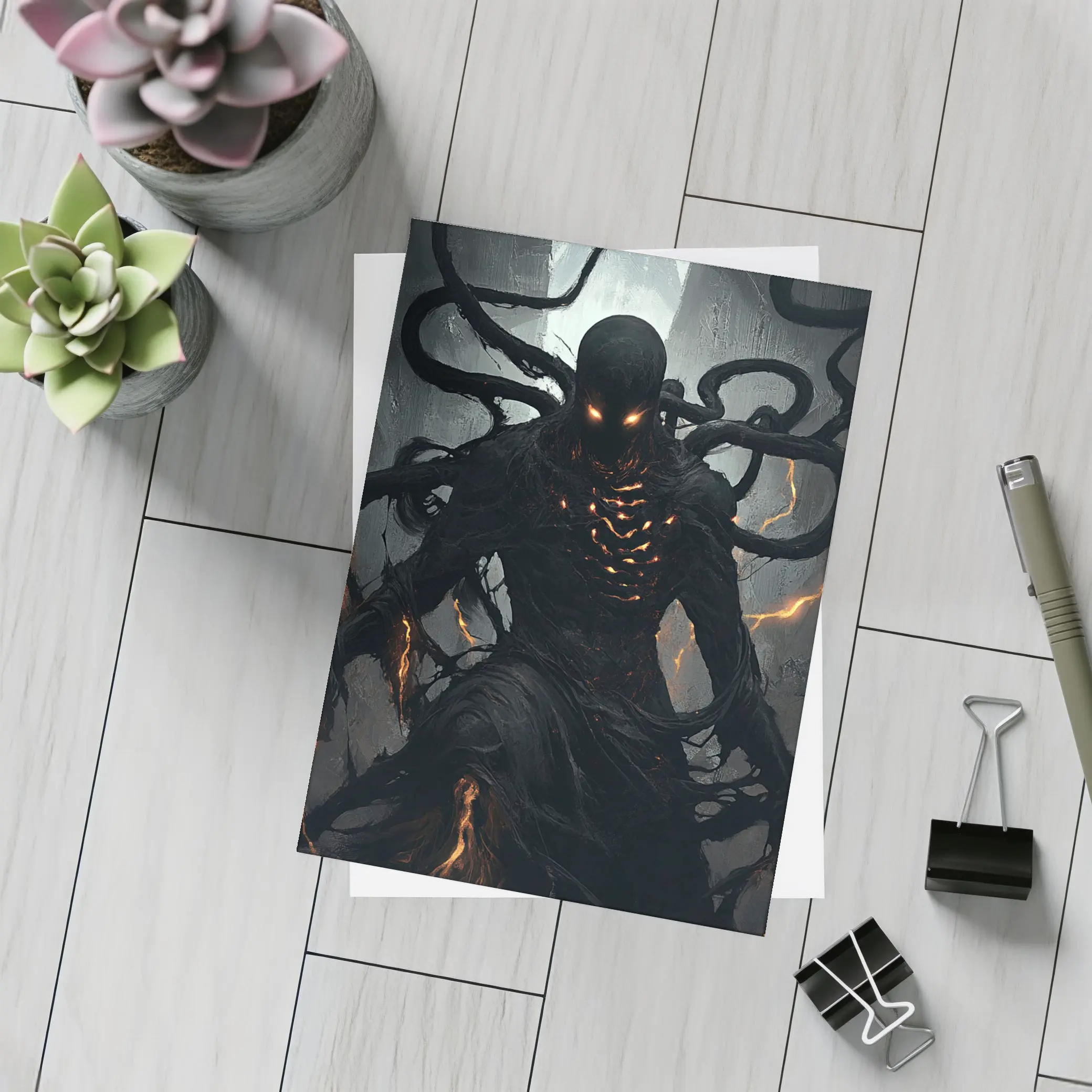 Dark Shadow Creature Glowing Eyes Fantasy Art – Postcards