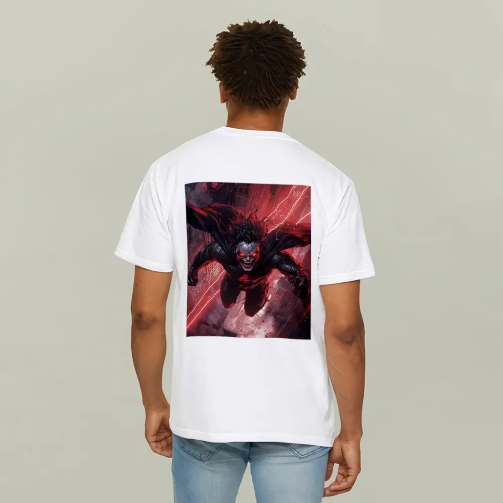 Dark Villain Flying Over Burning City – T-Shirts