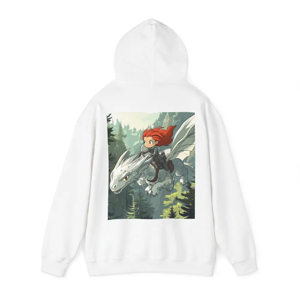 Red Hair Girl Riding White Dragon Forest – Hoodies