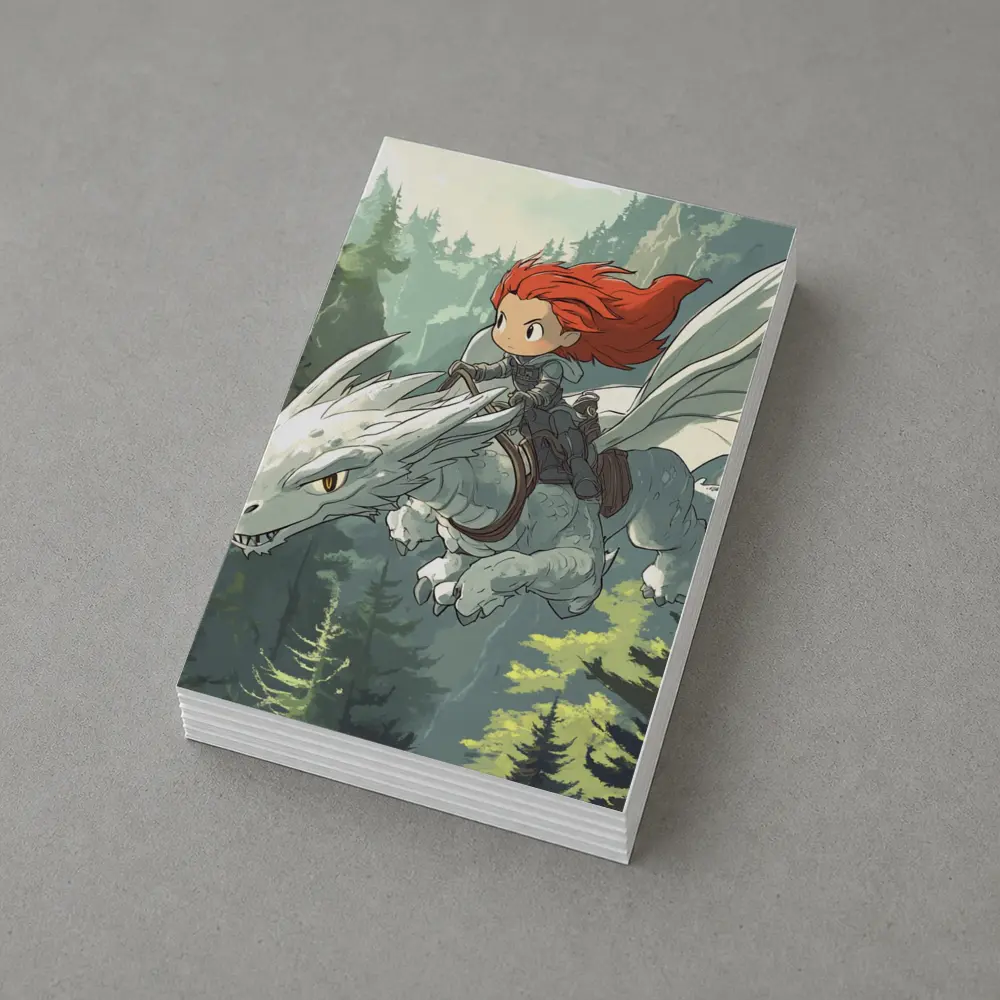 Red Hair Girl Riding White Dragon Forest – Postcards