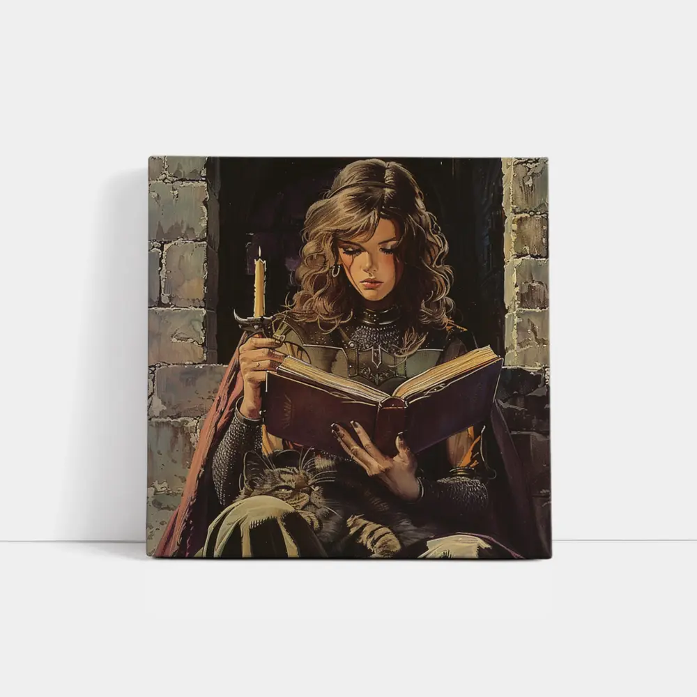 Medieval Woman Reading Book by Candlelight – Wall Art