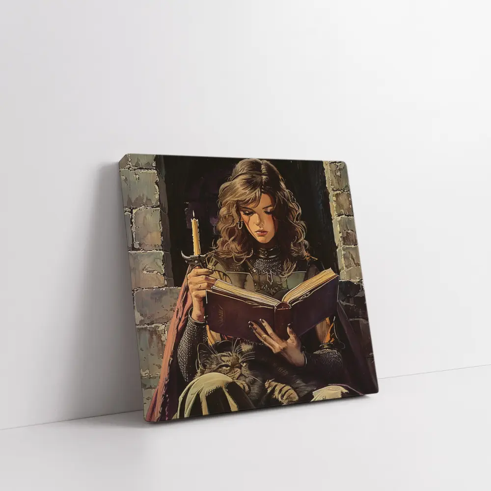 Medieval Woman Reading Book by Candlelight – Wall Art
