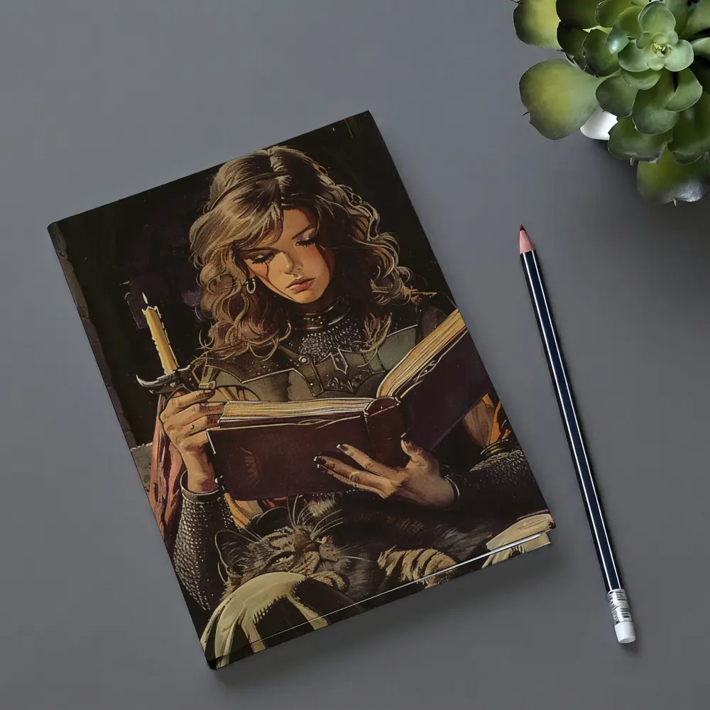 Medieval Woman Reading Book by Candlelight – Notebooks