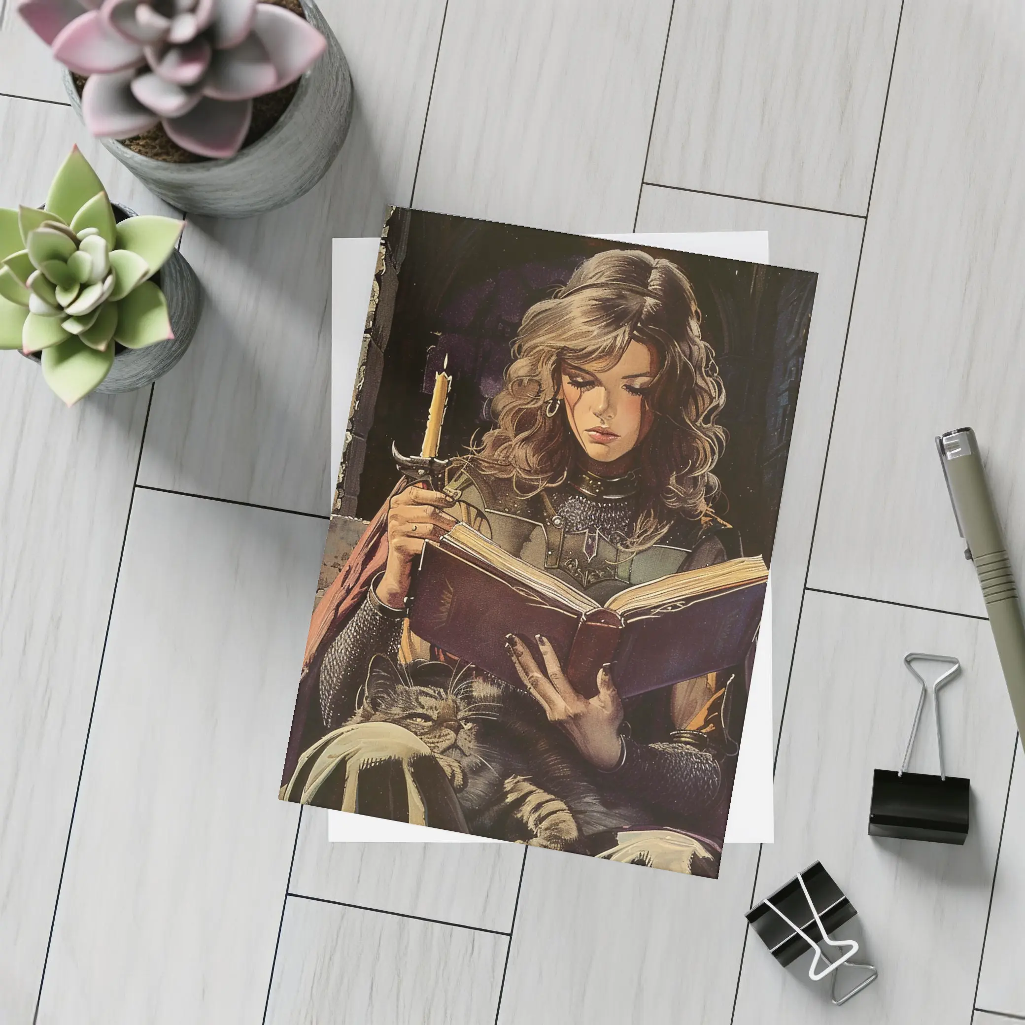 Medieval Woman Reading Book by Candlelight – Postcards