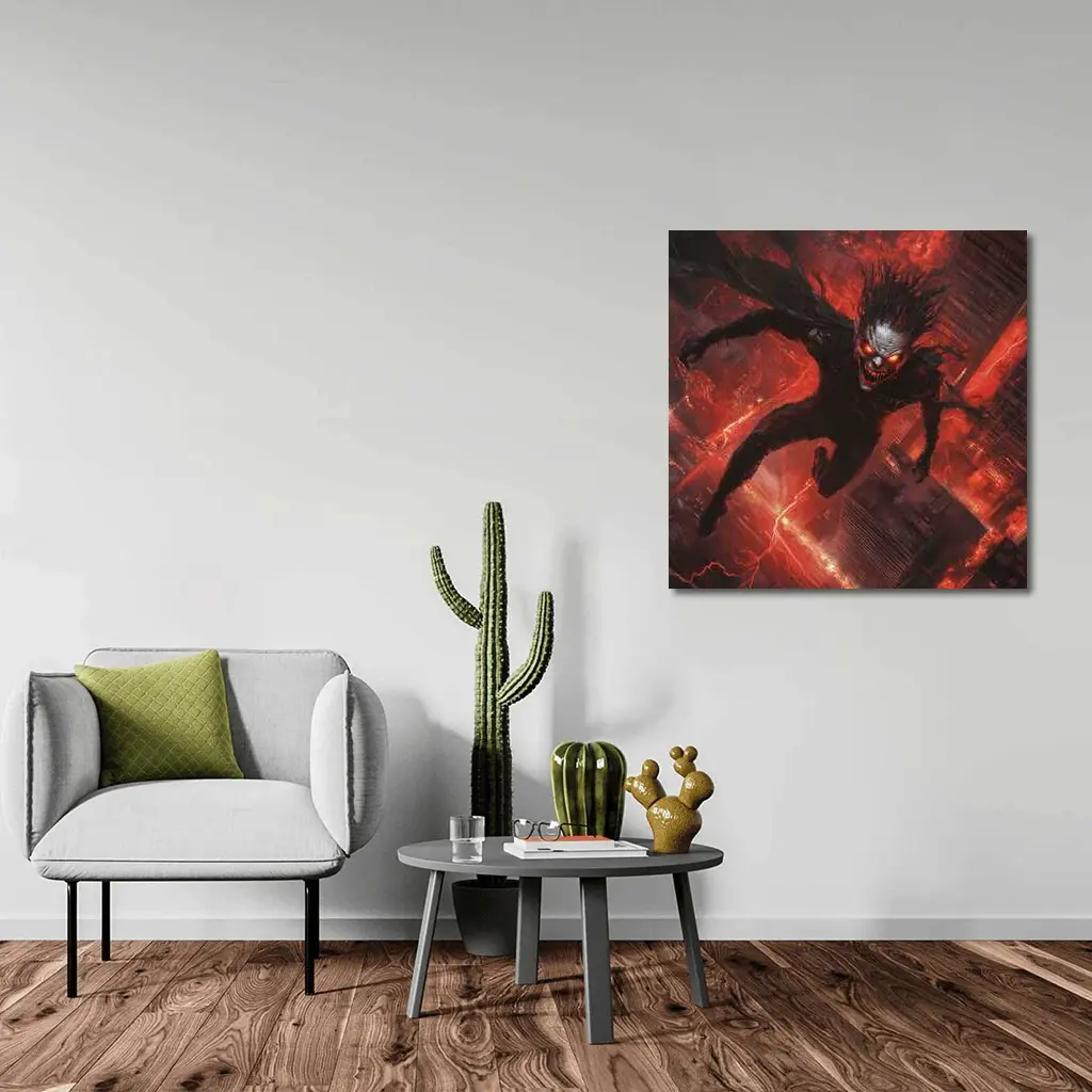 Dark Demon Flying Over Red City – Wall Art