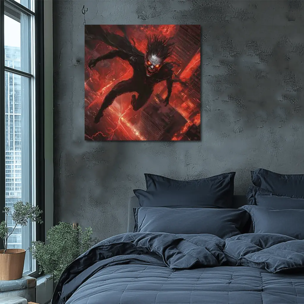 Dark Demon Flying Over Red City – Wall Art