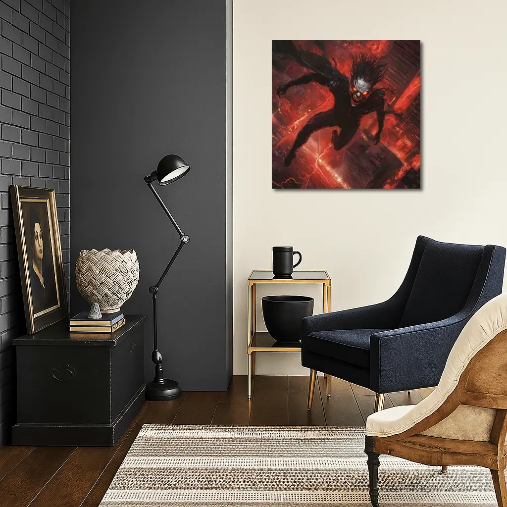 Dark Demon Flying Over Red City – Wall Art
