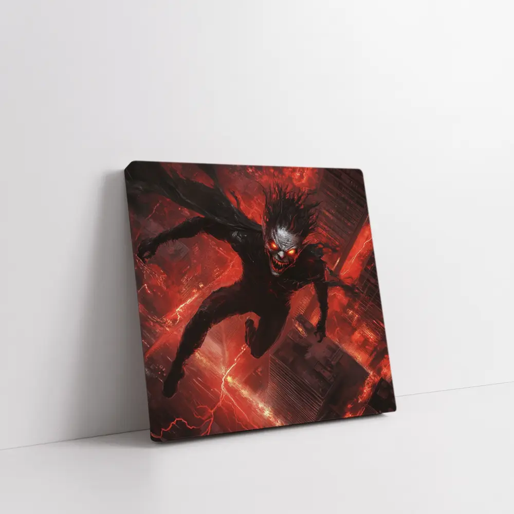 Dark Demon Flying Over Red City – Wall Art